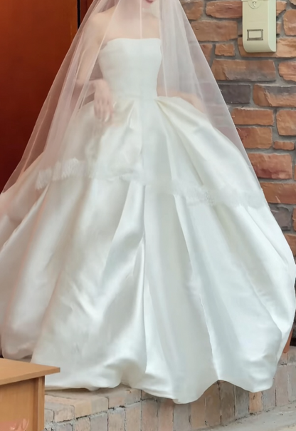 Mininmalism Strapless Wedding Dress Long Satin A-Line Bridal Dress GG6345
