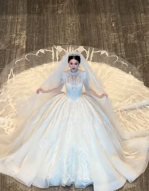 Chic High Collar Beading Wedding Dress Long Sleeve Sequins A-Line Bridal Dress GG6353