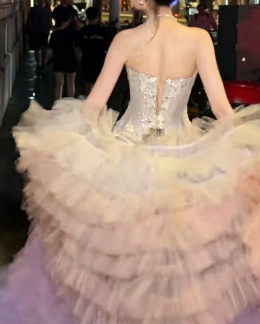 Lustrous Strapless Homecoming Dress Purple Birthday Outfit Beaded Tassel Party Dress GG6364