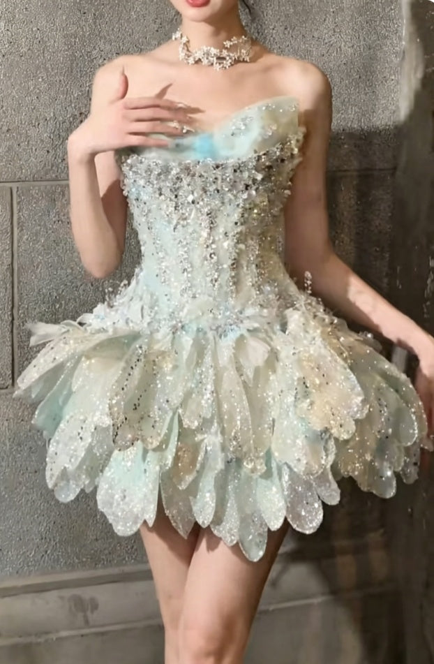 Glamorous Beaded Homecoming Dress Green Birthday Outfit Sequins Tiered Party Dress GG6366