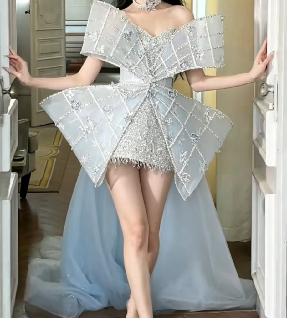 Luxury Strapless Blue Homecoming Dress With Tulle Beading Sheath Birthday Dress GG6380