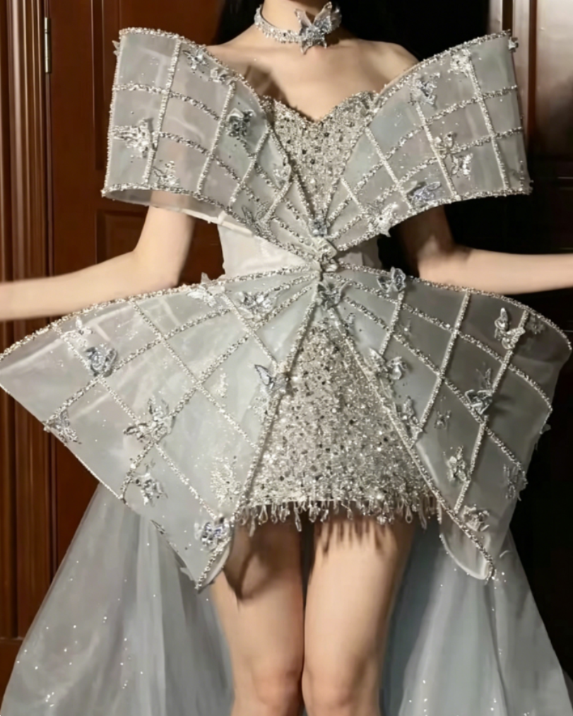Luxury Strapless Blue Homecoming Dress With Tulle Beading Sheath Birthday Dress GG6380