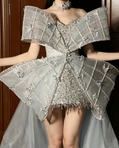 Luxury Strapless Blue Homecoming Dress With Tulle Beading Sheath Birthday Dress GG6380