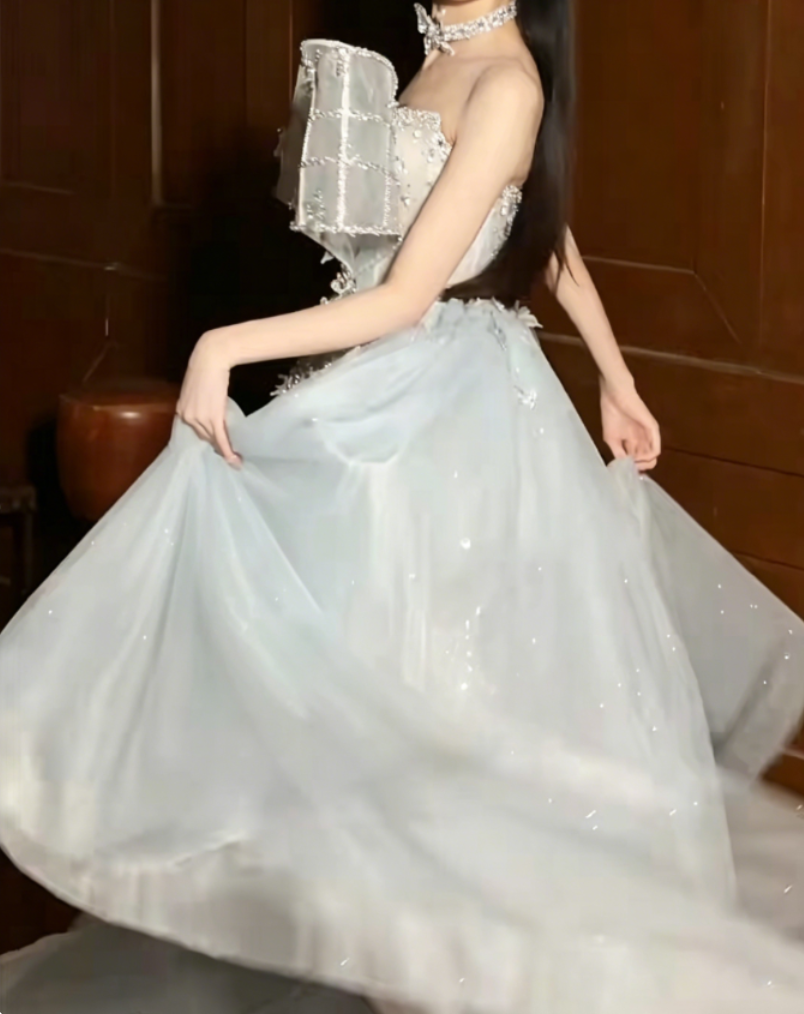 Luxury Strapless Blue Homecoming Dress With Tulle Beading Sheath Birthday Dress GG6380