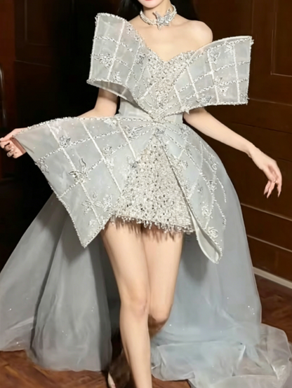Luxury Strapless Blue Homecoming Dress With Tulle Beading Sheath Birthday Dress GG6380