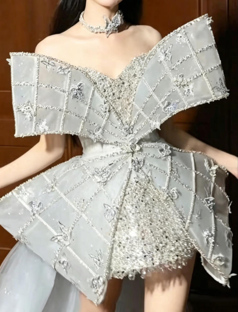 Luxury Strapless Blue Homecoming Dress With Tulle Beading Sheath Birthday Dress GG6380
