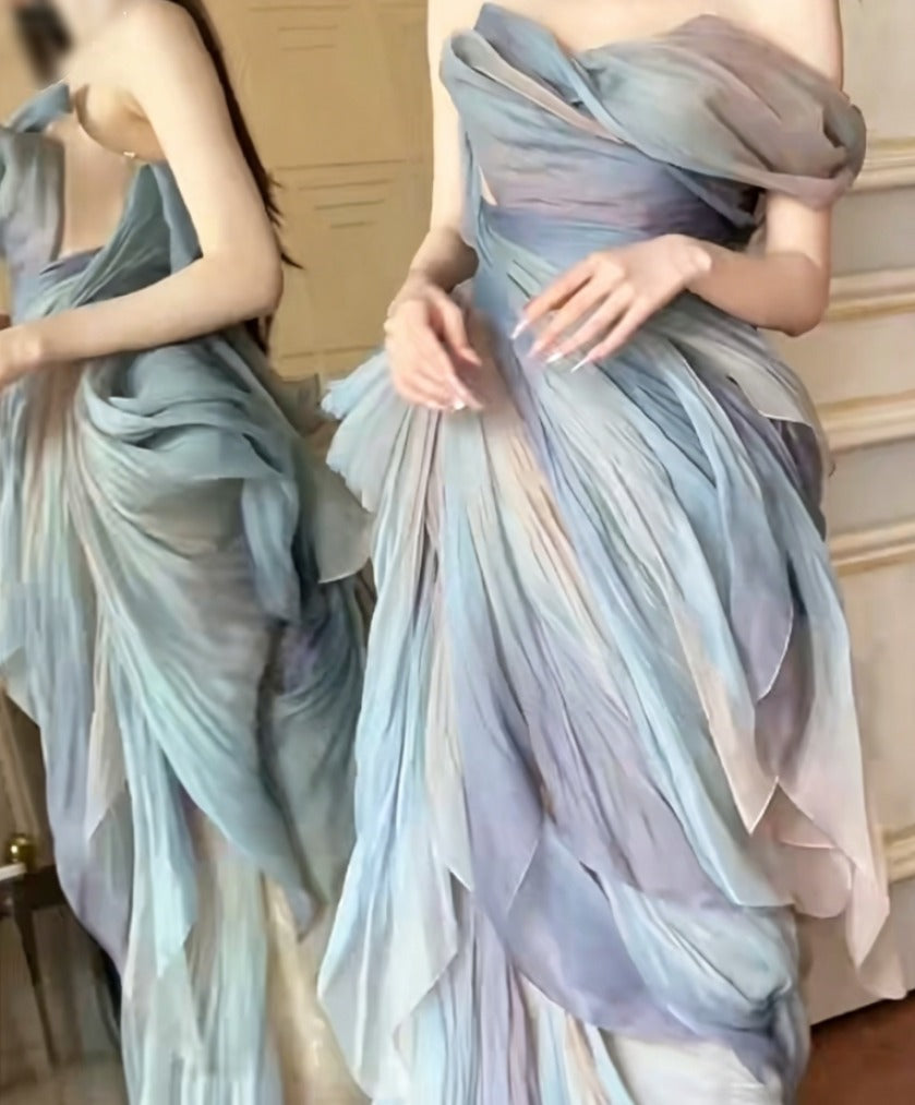 Charming Off-Shoulder Prom Dress Chiffon Sheath Evening Dress GG6387