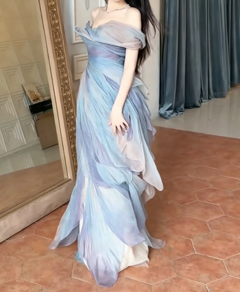 Charming Off-Shoulder Prom Dress Chiffon Sheath Evening Dress GG6387