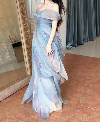 Charming Off-Shoulder Prom Dress Chiffon Sheath Evening Dress GG6387