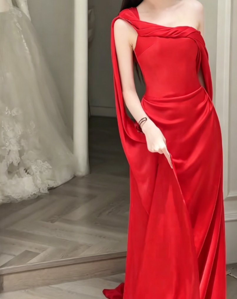 Sexy One Shoulder Red Prom Dress With Sash Sheath Evening Dress GG6391