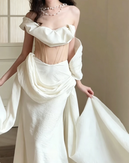 Romantic One Shoulder White Wedding Dress Mermaid Bridal Dress GG6394