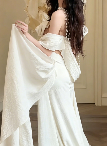 Romantic One Shoulder White Wedding Dress Mermaid Bridal Dress GG6394
