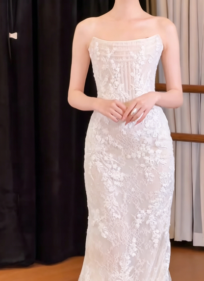 Chic Strapless Wedding Dress Lace Mermaid Bridal Dress GG6402