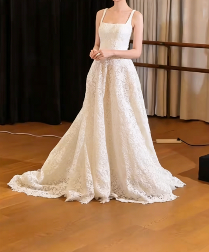 Vintage Spaghetti Straps Wedding Dress Lace A-Line Bridal Dress GG6403