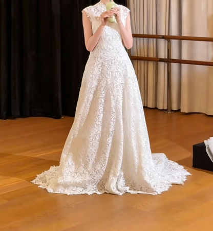 Retro High Collar Wedding Dress Lace A-Line Bridal Dress GG6404