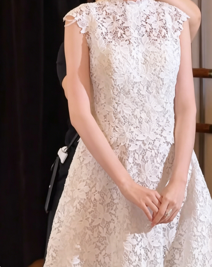 Retro High Collar Wedding Dress Lace A-Line Bridal Dress GG6404