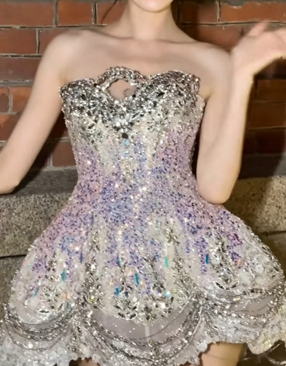 Trendy Strapless Purple Homecoming Dress Beading Birthday Dress GG6411