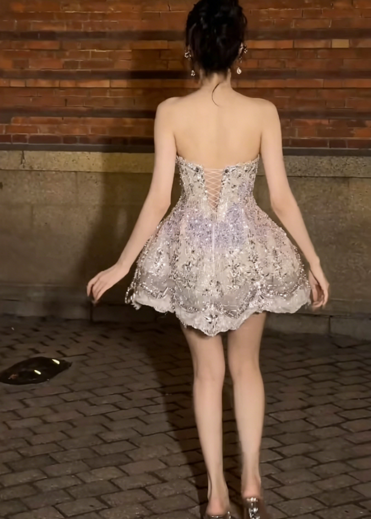 Trendy Strapless Purple Homecoming Dress Beading Birthday Dress GG6411