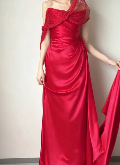 Glam Strapless Red Prom Dress Satin Sheath Evening Dress GG6420