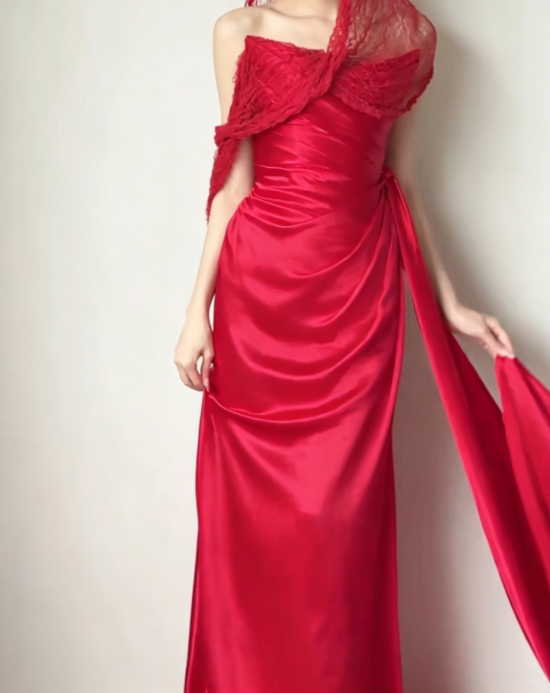 Glam Strapless Red Prom Dress Satin Sheath Evening Dress GG6420