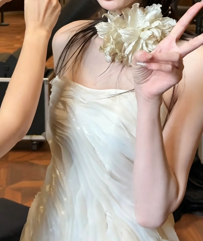 Trendy Strapless Ivory Wedding Dress Ruffles Mermaid Bridal Dress GG6426