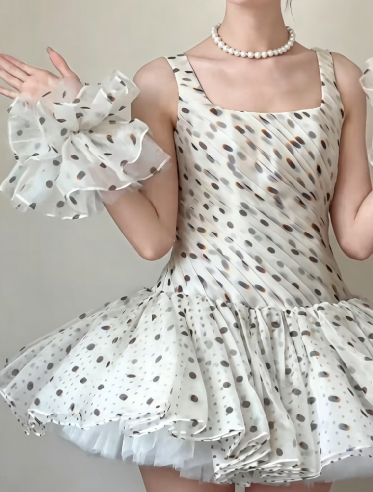 Chic Strapless White Homecoming Dress Polka Dots A-Line Birthday Dress GG6427