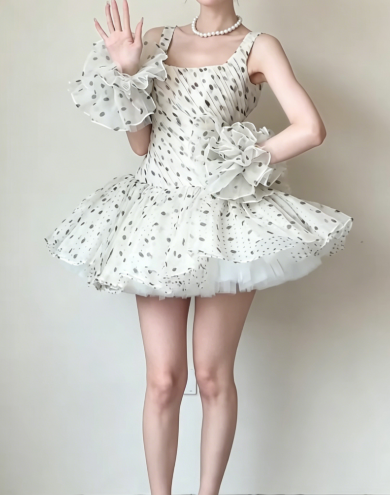 Chic Strapless White Homecoming Dress Polka Dots A-Line Birthday Dress GG6427