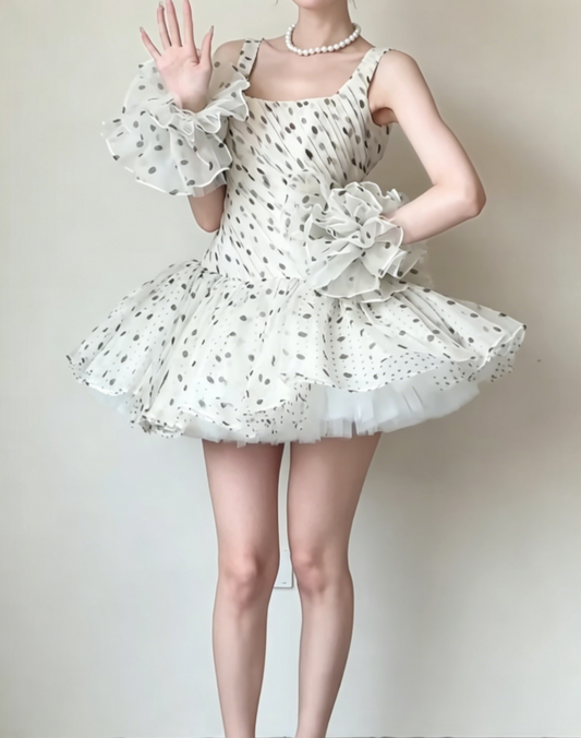 Chic Strapless White Homecoming Dress Polka Dots A-Line Birthday Dress GG6427