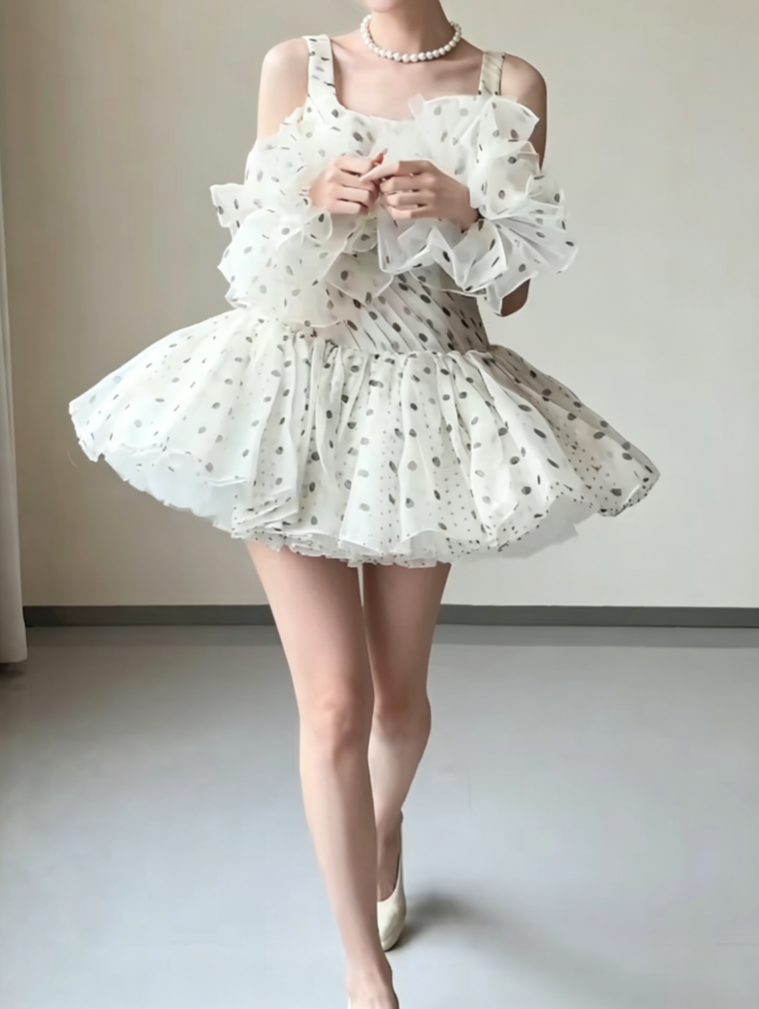 Chic Strapless White Homecoming Dress Polka Dots A-Line Birthday Dress GG6427