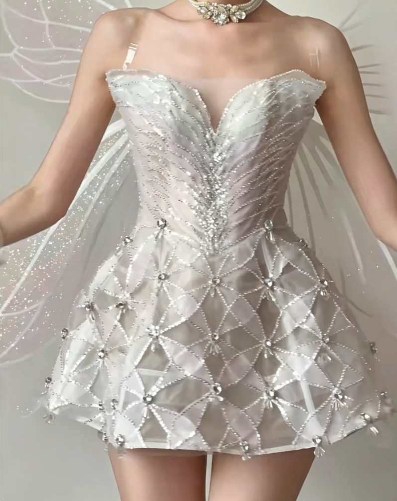 Luxurious Strapless White Homecoming Dress Beaded A-Line Birthday Dress GG6430