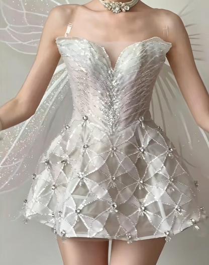 Luxurious Strapless White Homecoming Dress Beaded A-Line Birthday Dress GG6430