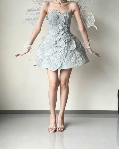 Glittering Strapless Silver Homecoming Dress Beaded A-Line Birthday Dress GG6432