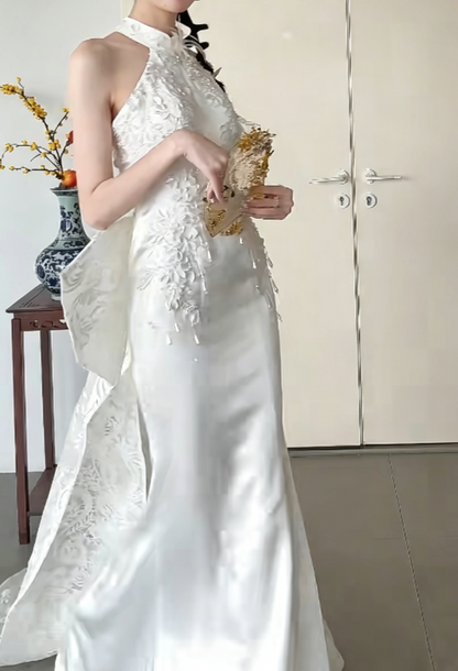 Chic Halter Neck Wedding Dress Beading Sequins Mermaid Bridal Dress GG6437