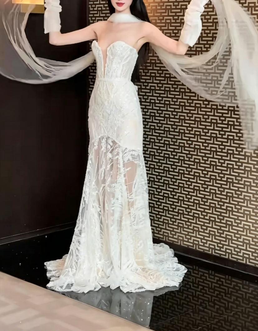 Chic Sweetheart Neck Wedding Dress Sequins Mermaid Bridal Dress GG6441