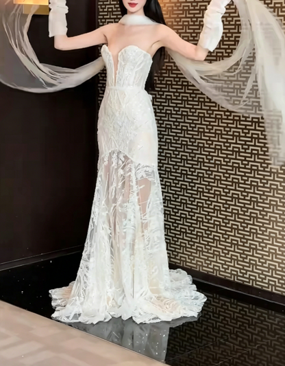 Chic Sweetheart Neck Wedding Dress Sequins Mermaid Bridal Dress GG6441