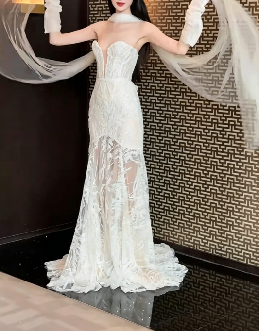 Chic Sweetheart Neck Wedding Dress Sequins Mermaid Bridal Dress GG6441