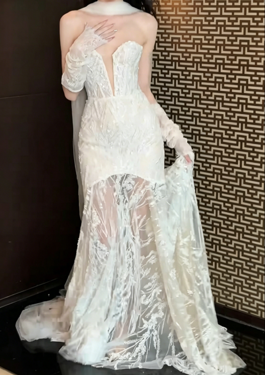 Chic Sweetheart Neck Wedding Dress Sequins Mermaid Bridal Dress GG6441