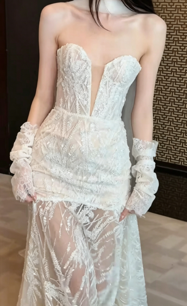 Chic Sweetheart Neck Wedding Dress Sequins Mermaid Bridal Dress GG6441