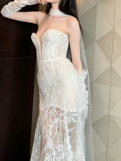 Chic Sweetheart Neck Wedding Dress Sequins Mermaid Bridal Dress GG6441