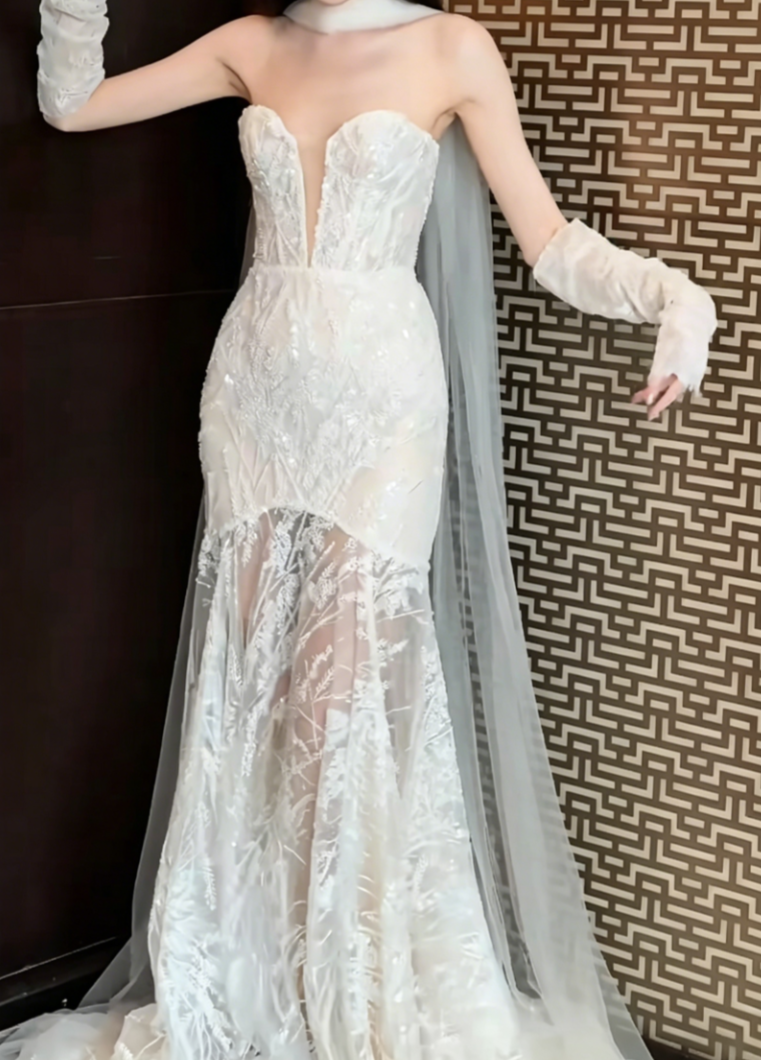 Chic Sweetheart Neck Wedding Dress Sequins Mermaid Bridal Dress GG6441