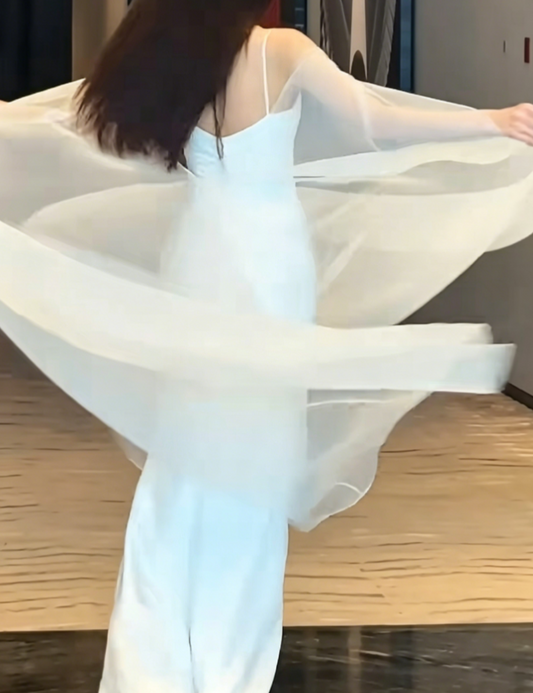 Elegant Spaghetti Straps White Wedding Dress Satin Tulle Sheath Bridal Dress GG6451