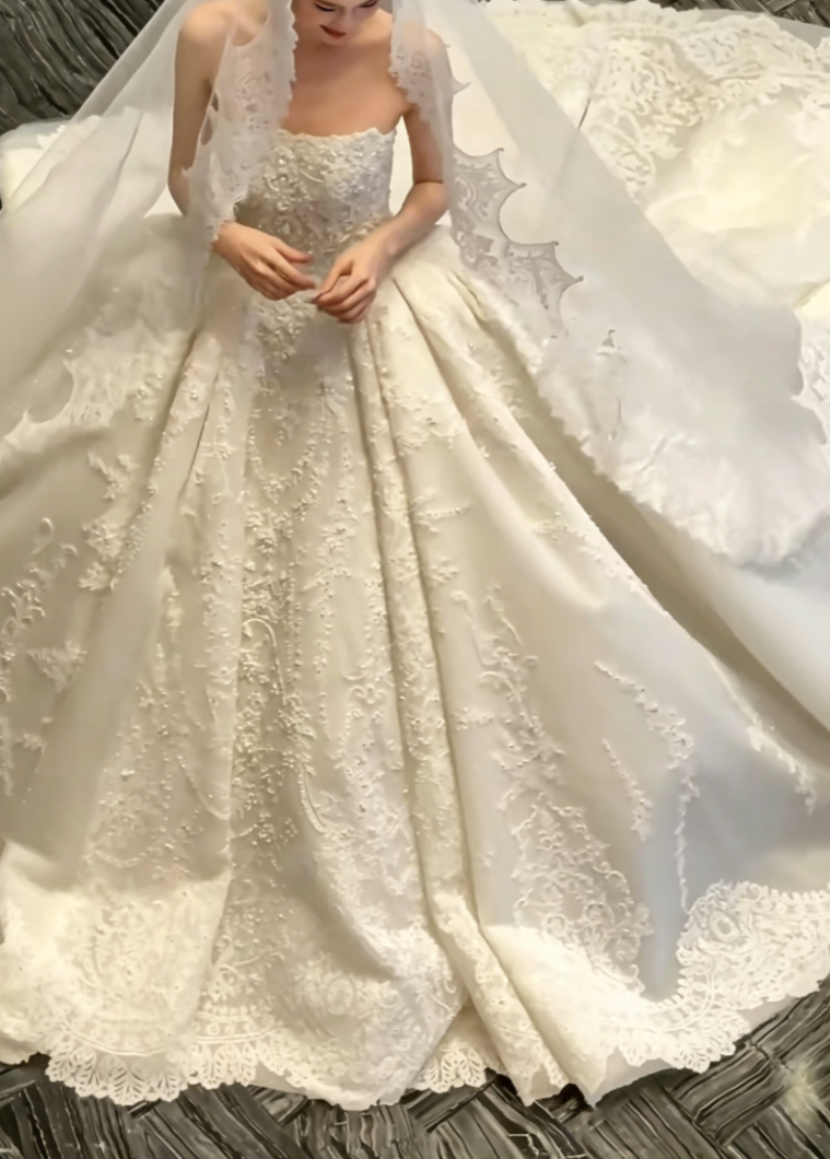 Charming Strapless Beaded Wedding Dress Long A-Line Bridal Dress GG6457