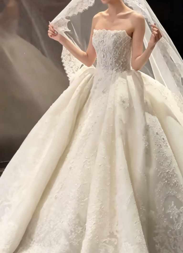 Charming Strapless Beaded Wedding Dress Long A-Line Bridal Dress GG6457