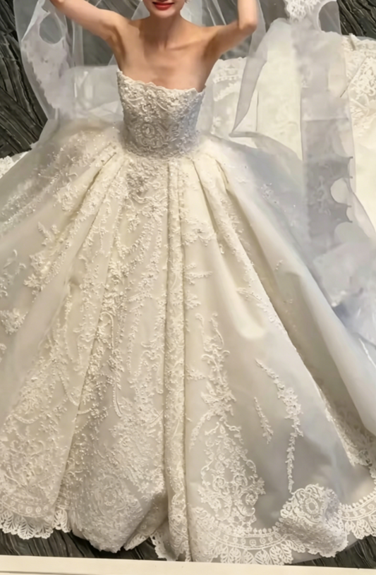 Charming Strapless Beaded Wedding Dress Long A-Line Bridal Dress GG6457