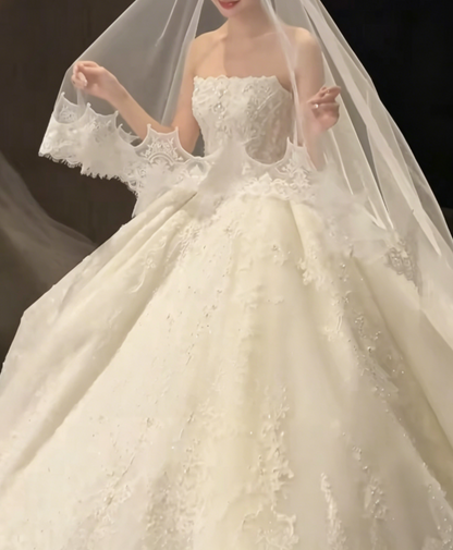 Charming Strapless Beaded Wedding Dress Long A-Line Bridal Dress GG6457