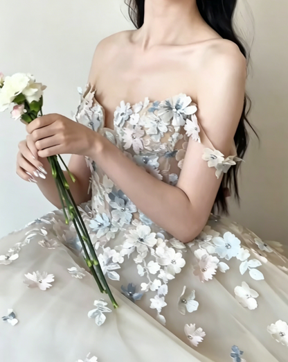 Ornate Off-Shoulder Ivory Prom Dress Appliques Beads A-Line Evening Dress GG6460