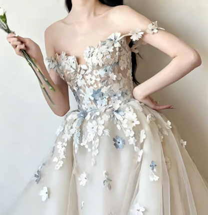 Ornate Off-Shoulder Ivory Prom Dress Appliques Beads A-Line Evening Dress GG6460