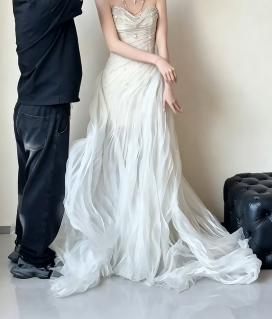 Ornate Strapless Beading Wedding Dress Tulle Mermaid Bridal Dress GG6462