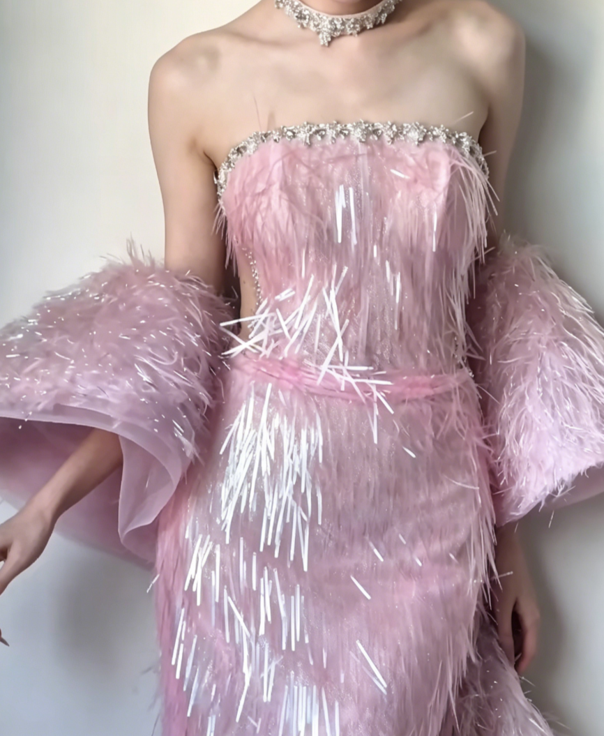 Sleek Strapless Pink Prom Dress Beaded Mermaid Evening Dress GG6463
