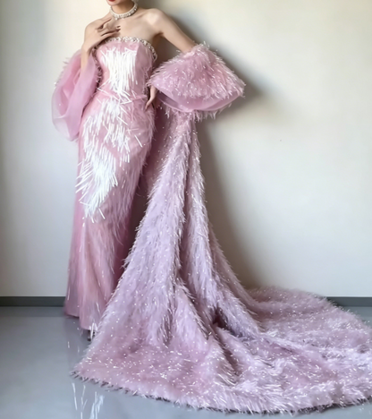 Sleek Strapless Pink Prom Dress Beaded Mermaid Evening Dress GG6463